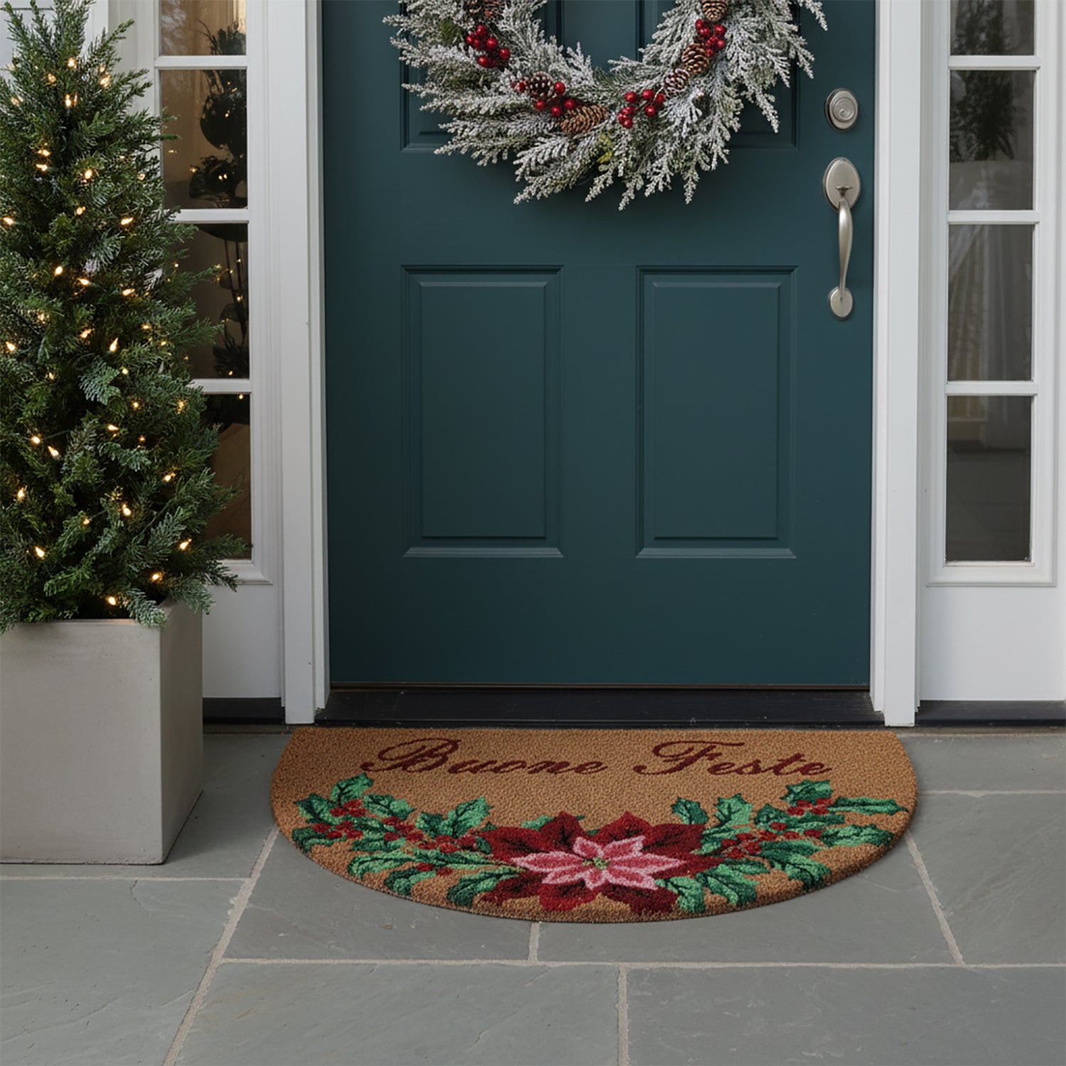VESTIAMO CASA GRAN NATALE - Zerbino Natalizio Mezza Luna in Cocco e PVC 45x75 cm